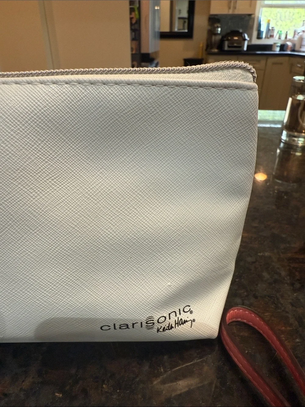 Clarisonic White Cosmetic Pouch with Red Heart Keith Haring Design